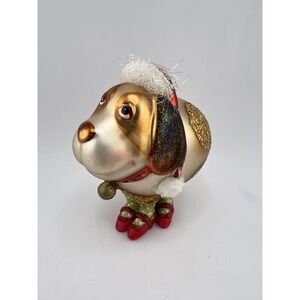 Home Decorative Painted‎ Glitter Blown Glass Hound Dog Christmas Ornament